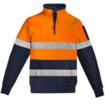 Unisex Hi Vis 1/4 Zip Pullover - Hoop Taped - Orange/navy