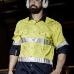 Mens Industrial Long Sleeve Shirt - Hoop Taped - Yellow/navy