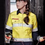 Womens Fr Closed Front Hooped Taped Spliced Shirt - Yellow/navy