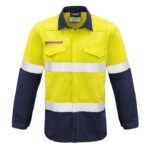 Mens Red Flame Hi Vis Shirt - Hoop Taped - Yellow/navy