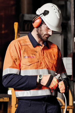 Mens Red Flame Hi Vis Shirt - Hoop Taped