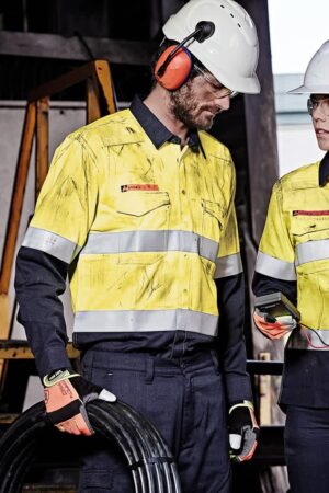 Mens Orange Flame Hi Vis Open Front Spliced Shirt - Hoop Taped