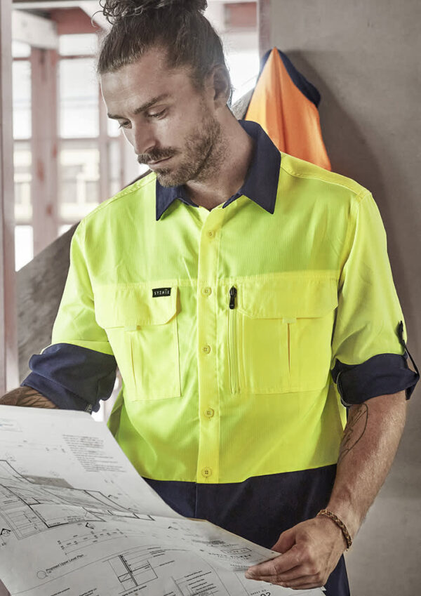 Mens Hi Vis Outdoor Long Sleeve Shirt - Image 2