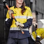 Womens Rugged Cooling Hi Vis Taped Long Sleeve Shirt - Yellow/navy