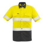 Mens Rugged Cooling Hi Vis Taped Short Sleeve Shirt - Yellow/charcoal